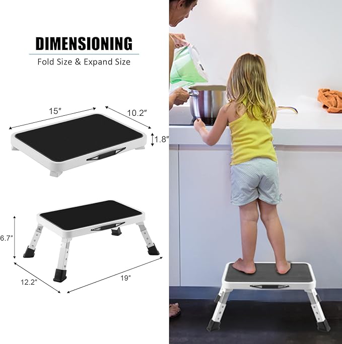 Folding Step Stool, Height-Adjustable Step Stool with Non-Slip Platform, Step Ladder for Adults or Kids in Kitchen, Home, 330 Lbs Capacity