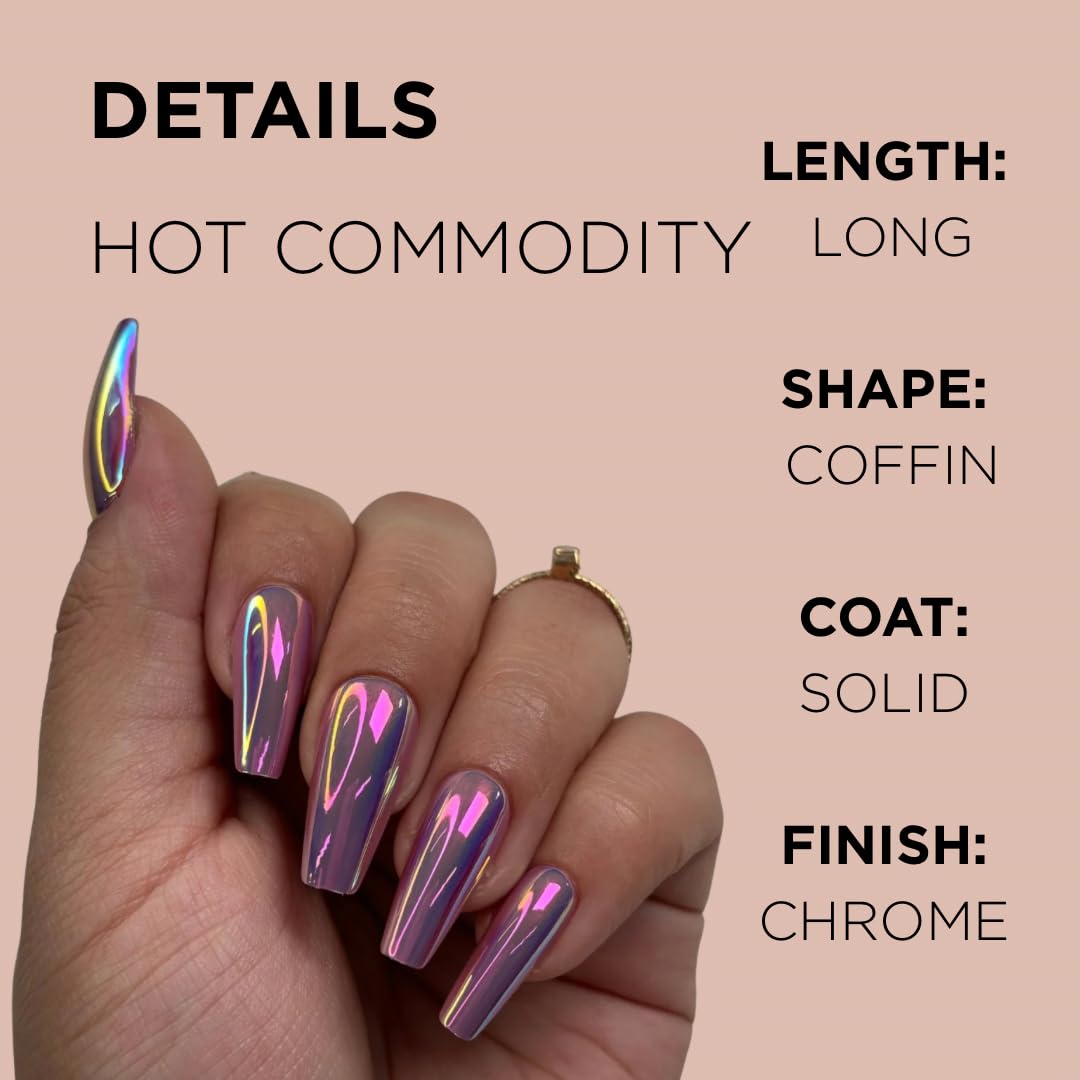 HOT COMMODITY Press-On Nails by Lavaa Beauty | Long Coffin | Purple Chrome Coffin Nails