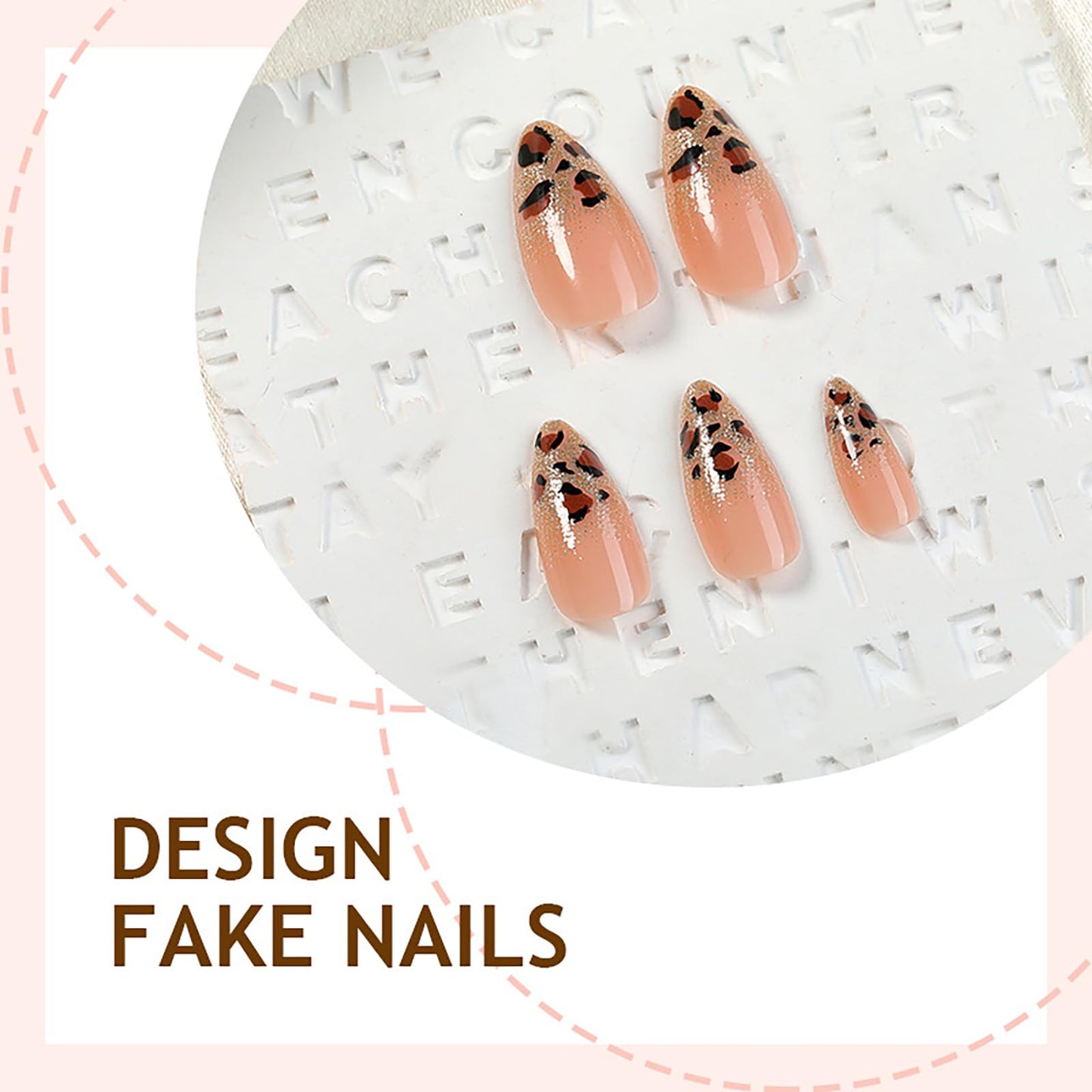 Medium Almond Press on Nails with Designs Gold Nude Pink Fake Nails Nails Press ons Acrylic Nails False Glossy Artificial Full Cover Stick on Nails for Women Girls 24 Pcs