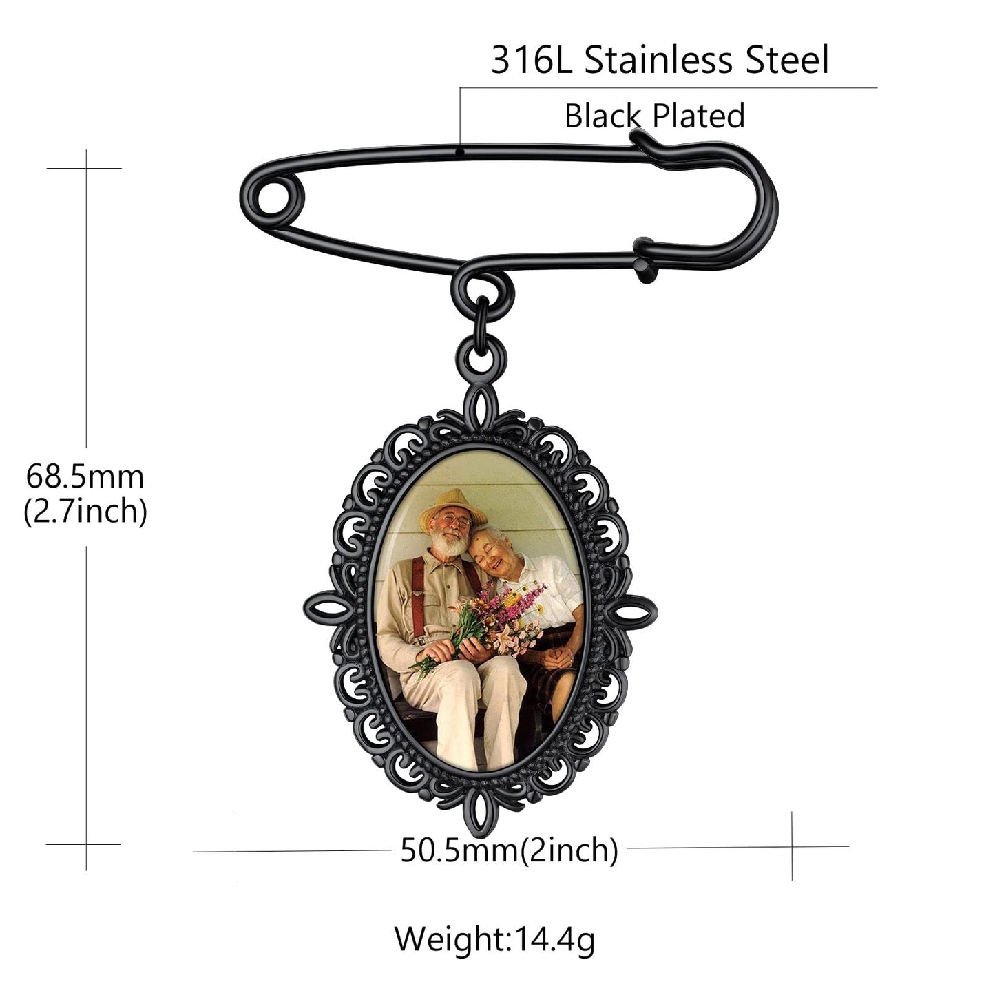 Custom4U Custom Bouquet Charms for Wedding Memory Oval Brooch Pins Photo Charm for Women Men