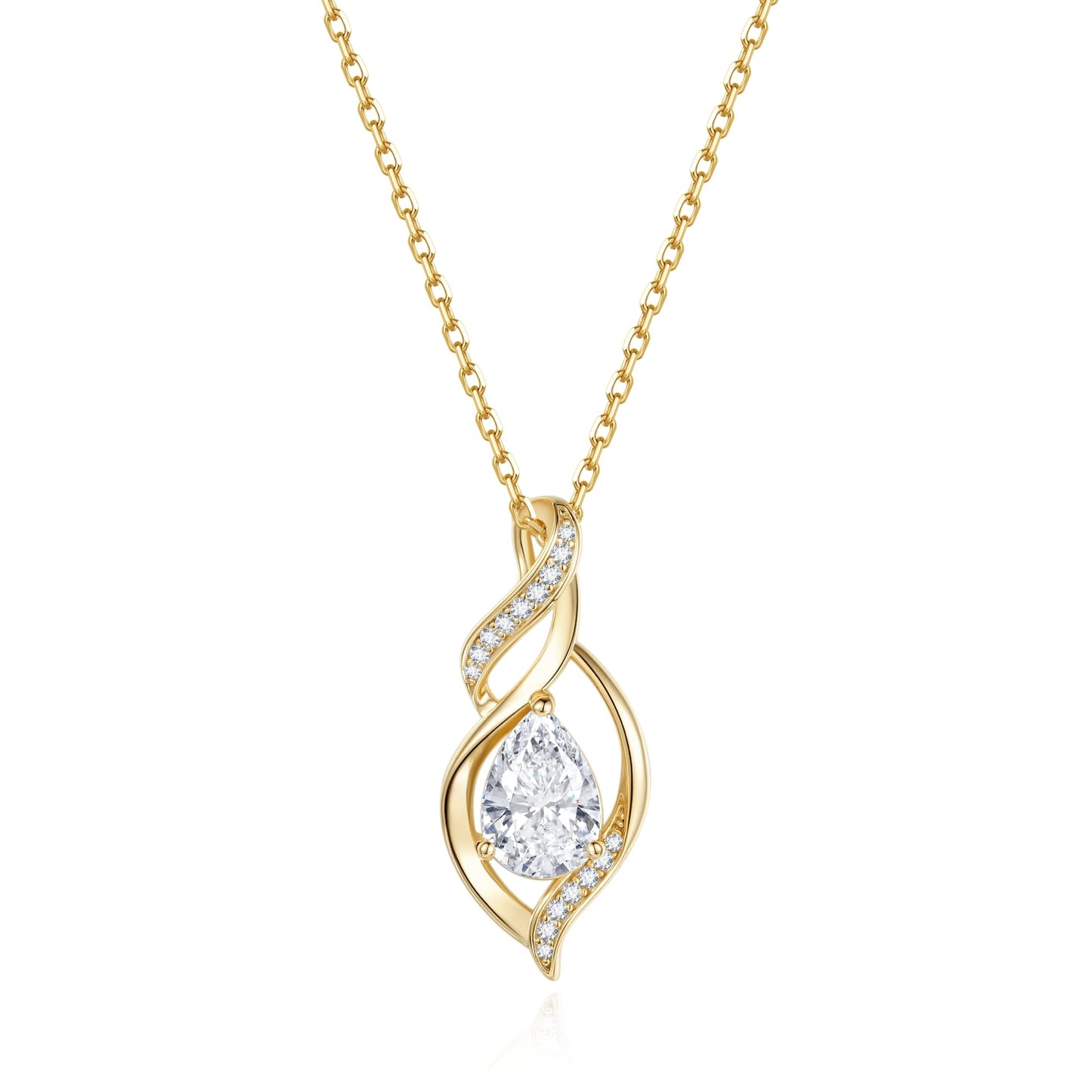 FANCIME 14K Gold Plated April Birthstone Necklace for Women Simulated Diamond Teardrop Necklace Sterling Silver Infinity Love Birthday Gifts for Women, 16"+2" Inches