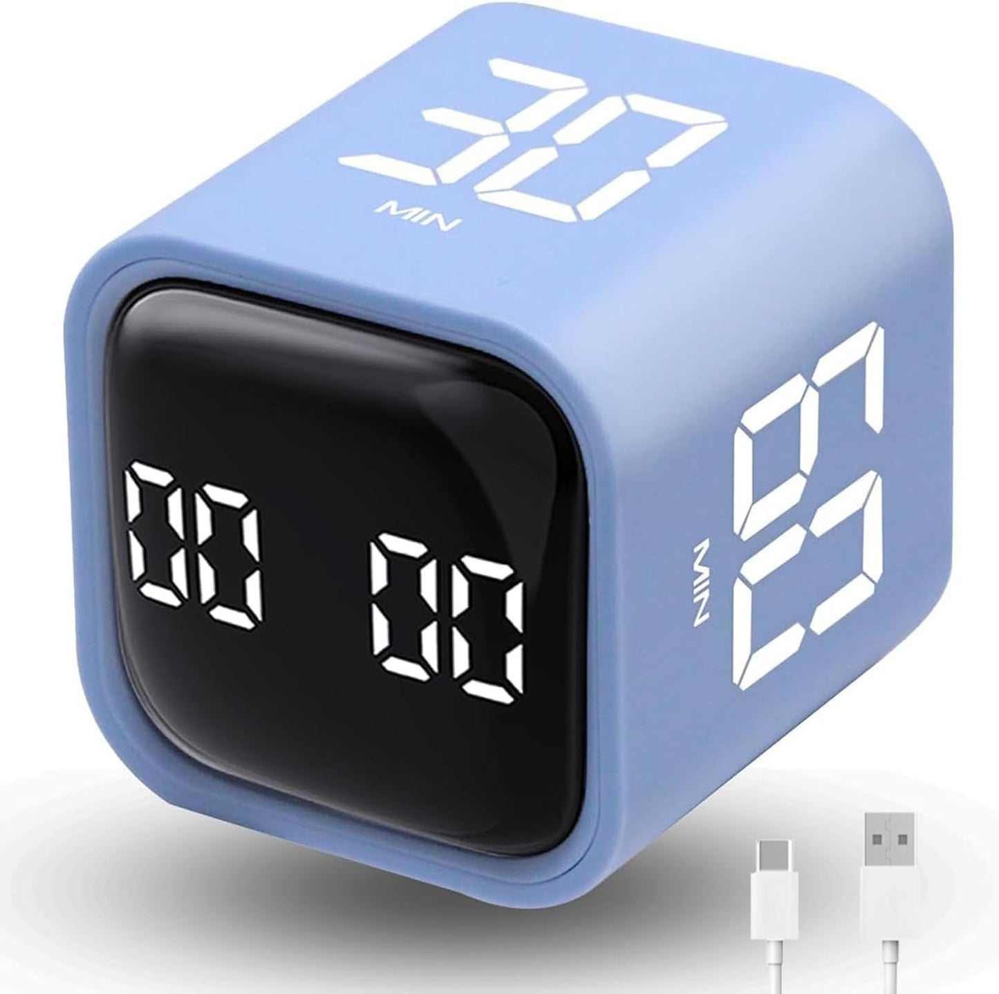 Productivity Timer Flip Gravity Sensor Cube Timer Countdown & Countup,Mute & Vibrate & Sound，5/10/30/60min & Custom Timing, Perfect for ADHD,Work,Learning,Kitchen Cooking (1Blue)