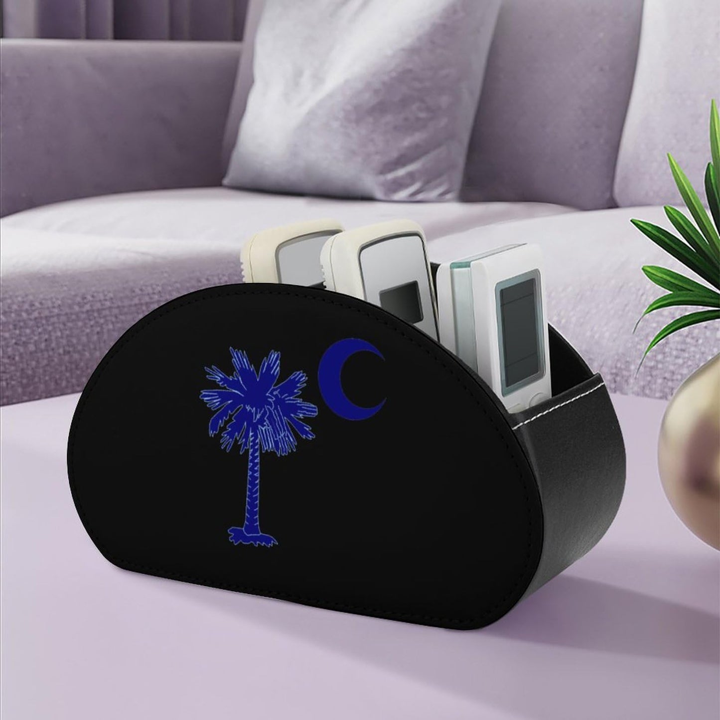 South Carolina Flag Palm Remote Control Holder with 5 Compartments Caddy Desktop Organizer for Home Office