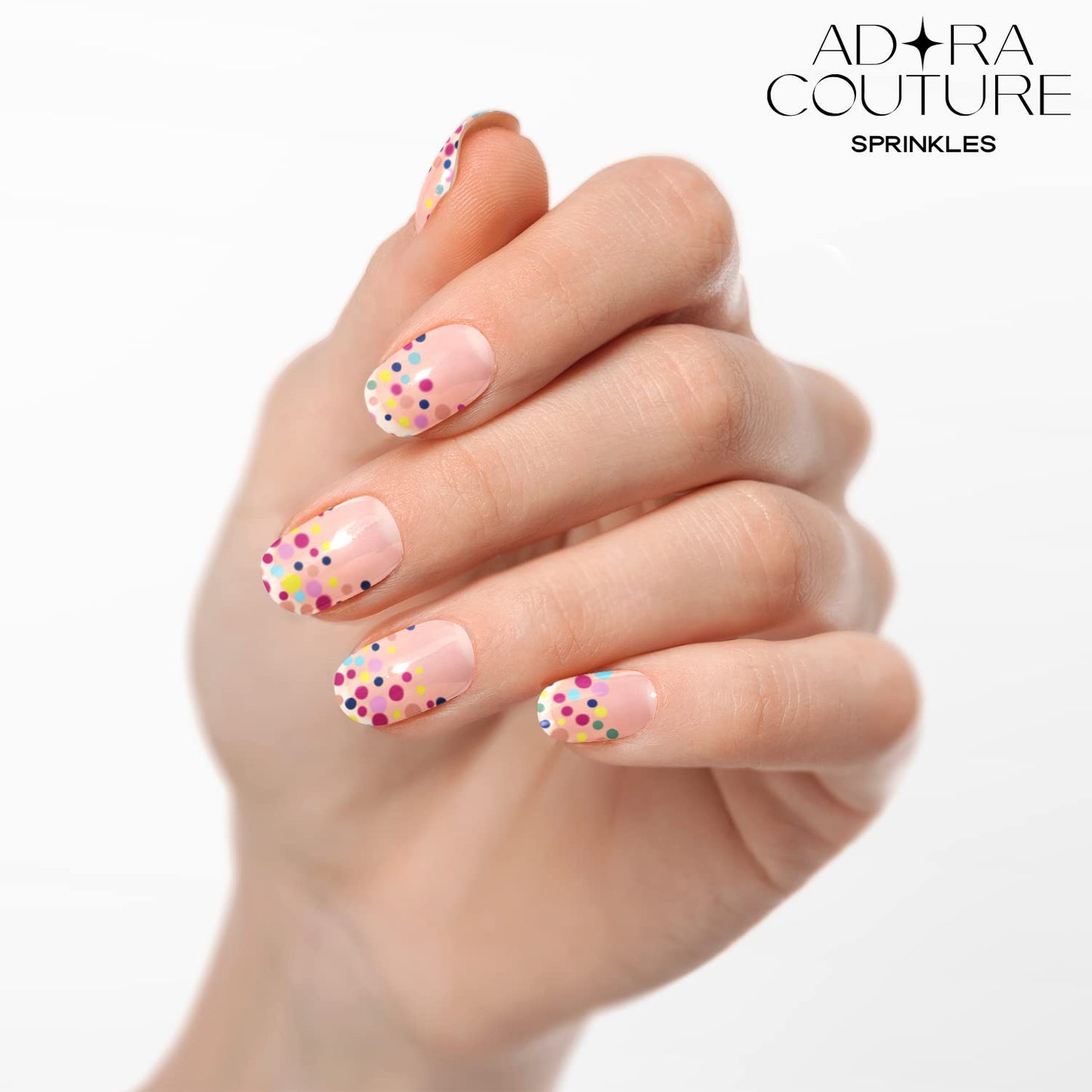 Adora Couture Semi Cured Gel Nail Strips with 20 Pieces - UV Gel Stickers, Manicure Kit, Easy Application Wraps Includes Prep Pads, Nail File, Wooden Stick - UV Light Required (Sprinkles)