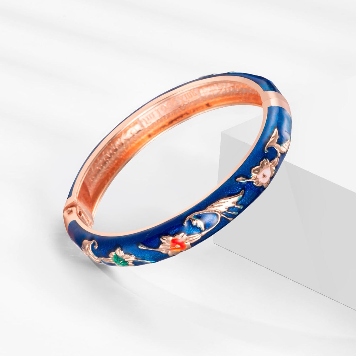 UJOY Womens Multi-Colors Cloisonne Bracelet Gold Plated Flower Enameled Hinged Cuff Bangles Jewelry Gift 55A-3PCS Navy Blue