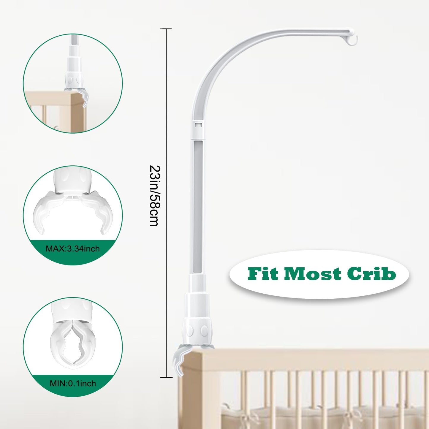 LIUDHPSP 23 inch Baby Crib Mobile Bed Bell Holder Arm Bracket, The Claw Part can be Adjusted Width-DIY Toy Decoration (Stand Without Music Box)