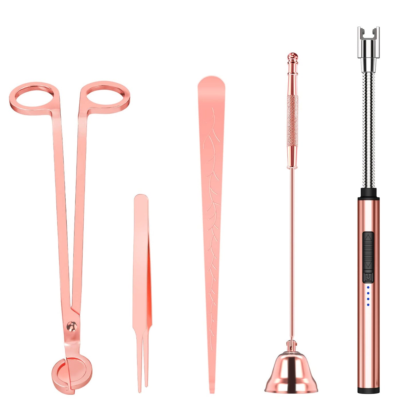 HEYLOURB 5 in 1 Candle Accessory Set,Candle Wick Trimmer Cutter Set,Candle Wick Dipper,Candle Wick Snuffer,Rechargeable Candle Lighter,Tweezers,Stainless Steel Candle Care Kit Gift for Aromatherapy