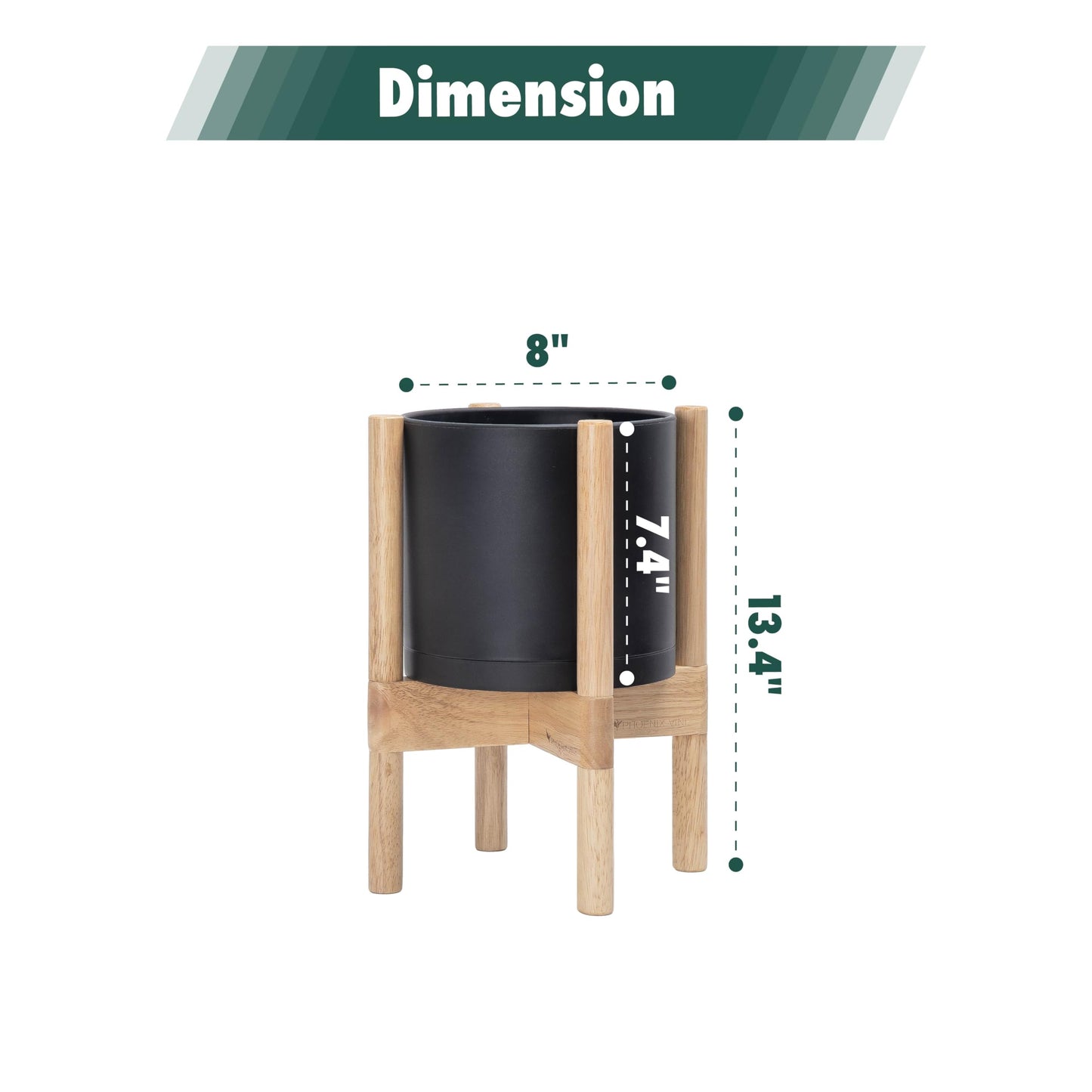 D'vine Dev Planter Pot with Stand - 8 Inch Plastic Cylinder Flower Pot with Wood Planter Holder for Indoor, Matte Black Pot + Natural Stand, 55-C-J-2