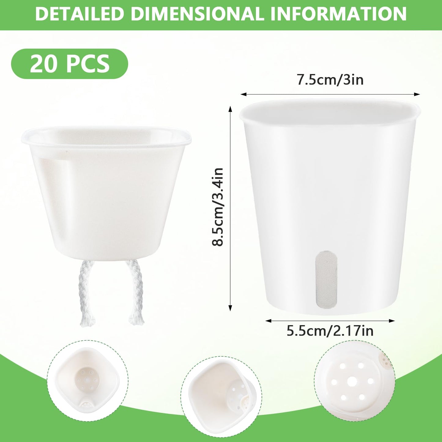 Orepzinc 20 Pcs 3 Inch Self Watering Pots Self Watering Planters for Indoor Plants Plastic Self Watering Plant Pot Garden Flower Pots with Water Level Indicator Vents for Herbs