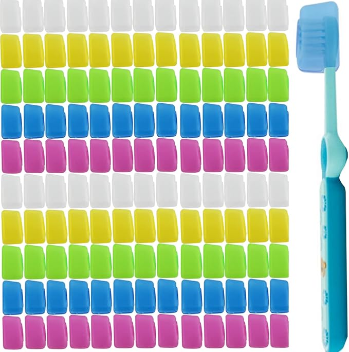 TIHOOD 100PCS Travel Toothbrush Head Covers, Portable Toothbrush Pod Caps Case Protector for Home and Outdoor