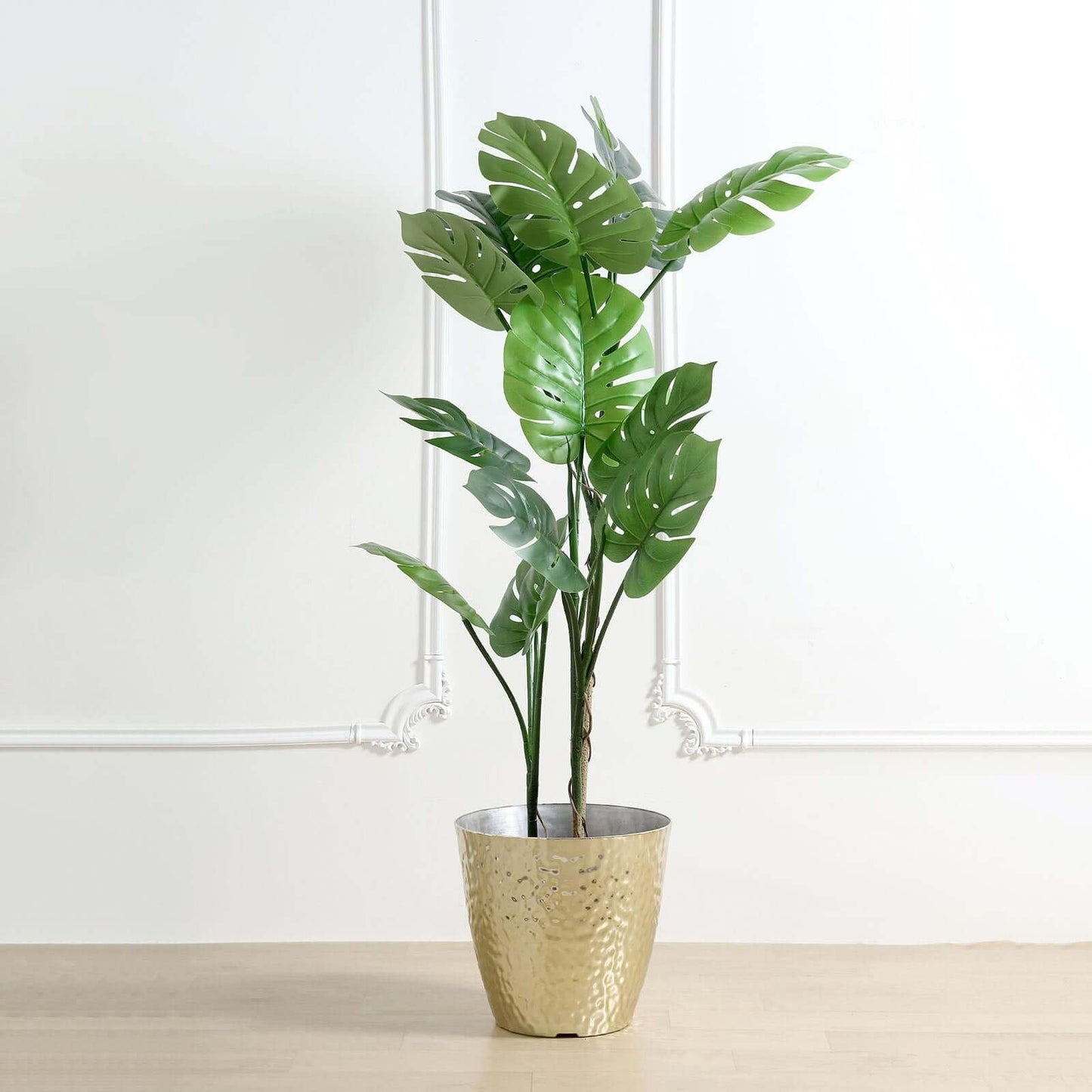 Efavormart 11" Gold Polypropylene Planter Pot Indoor, Flower Pot for Plants with Metallic Hammered Design