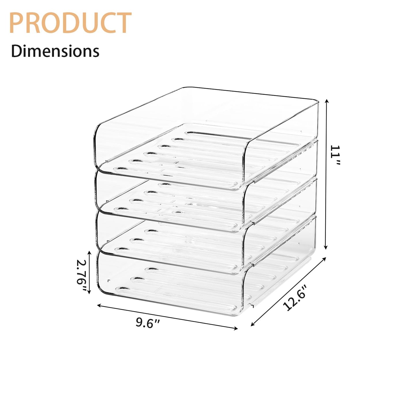 FANXIYQ 4-Tier Acrylic Paper Tray Organizer | Clear Stackable Desk Organizer for Documents, Letters, A4 Paper | Modern Office/Classroom/Home Organization