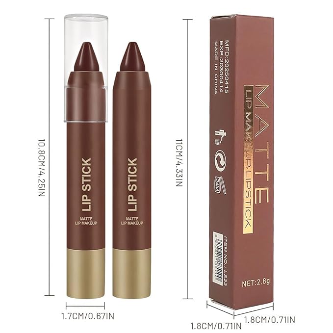 Matte Lipstick Crayon for Women, Dark Brown 24 Hour Lipstick Lip Liner Pencil, Neutral Lip Stick Lipliner Long Lasting Waterproof Smudge Proof, Vegan & Cruelty-Free, 06