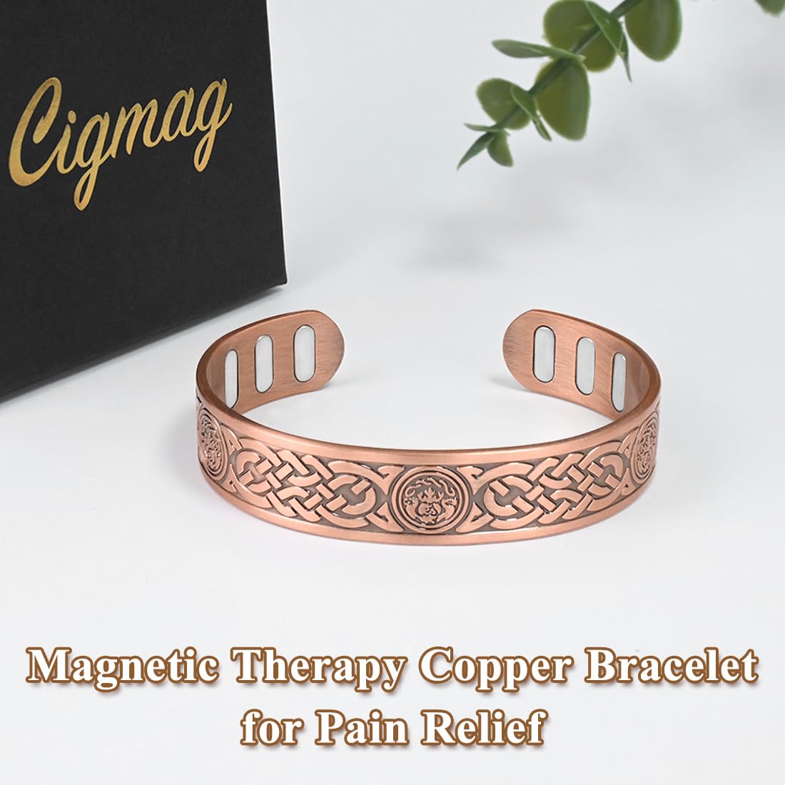 Cigmag Copper Bracelet for Men, with Powerful 9X 5000 Gauss Magnets, Adjustable Solid Pure Copper (Celtic Knot 2)