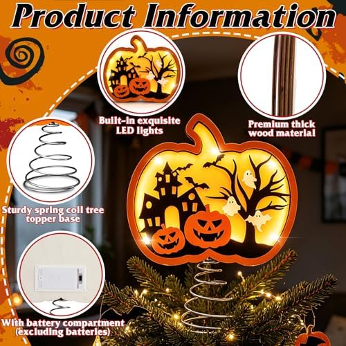 Halloween Pumpkin Tree Topper 9" 3D Pumpkin Ghost Light Shadow Box