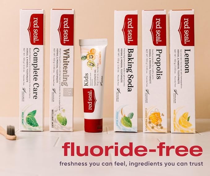 Red Seal Baking Soda Toothpaste - Fluoride-Free Herbal & Mineral Formula, Vegan-Friendly, Cruelty-Free, SLS and Paraben-Free, No Artificial Flavors, NATRUE Certified Natural, Dry Mouth Relief (2 Pack)