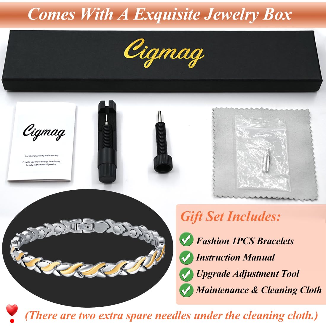 Cigmag Magnetic Bracelets for Women, Titanium Steel Premium Ultra Strength Magnets,Waterproof and Adjustable