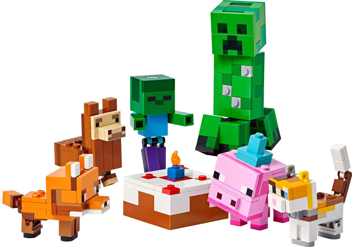 LEGO Minecraft 21281 Baby Pig’s Birthday Celebration – 351-Piece Build & Play Set with Creeper, Baby Pig, Fox, Llama, Cat, Zombie Mobs + Buildable Cake (Ages 8+)