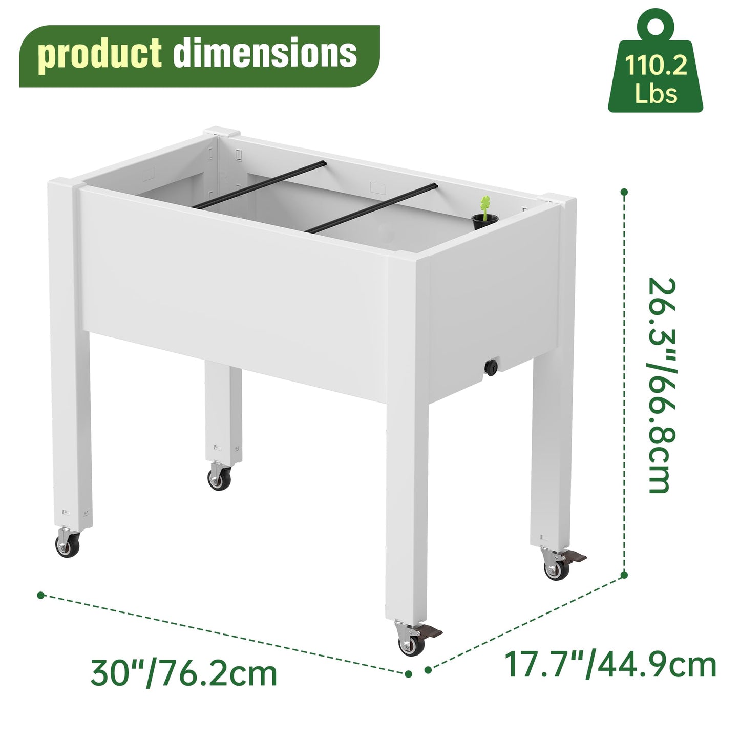 WTFGO Elevated Raised Garden Bed with Wheels - Outdoor Mobile Resin Planter Box with Drainage Holes for Vegetables Flower Herbs, Weather Resistant, Ashen (26.3" h)