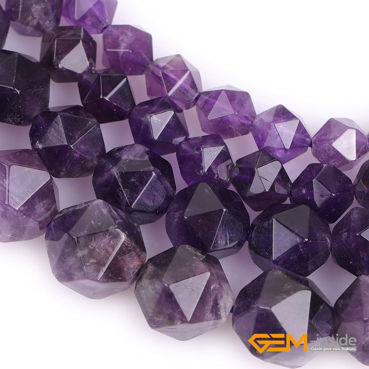 GEM-Inside Natural 8mm Amethyst Gemstone Loose Beads Faceted Purple Square Cambay Crystal Energy Stone Power for Jewelry Making 15"