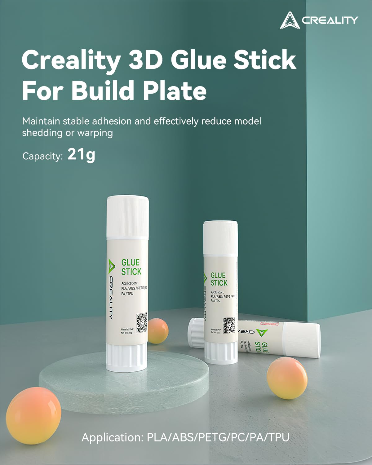 Creality 3D Printer Glue Sticks PVP Solid Glue Sticks for 3D Printing Hot Bed Build Plate, Enhanced Adhesion Reduces Warping for Filament, 3D Printer Adhesive for PLA/ABS/PETG/PC/PA/TPU, 4 Pack