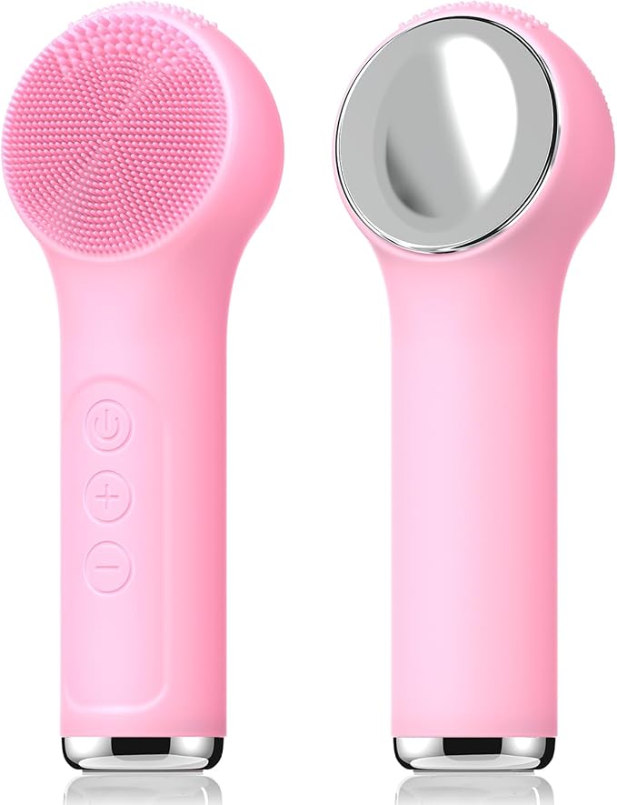 Silicone Facial Cleansing Brush, Portable Electric Face Scrubber with Heat and Vibration, 3 Modes Adjustable, Waterproof IPX6, USB-C Rechargeable, Deep Cleansing, Exfoliating and Massage