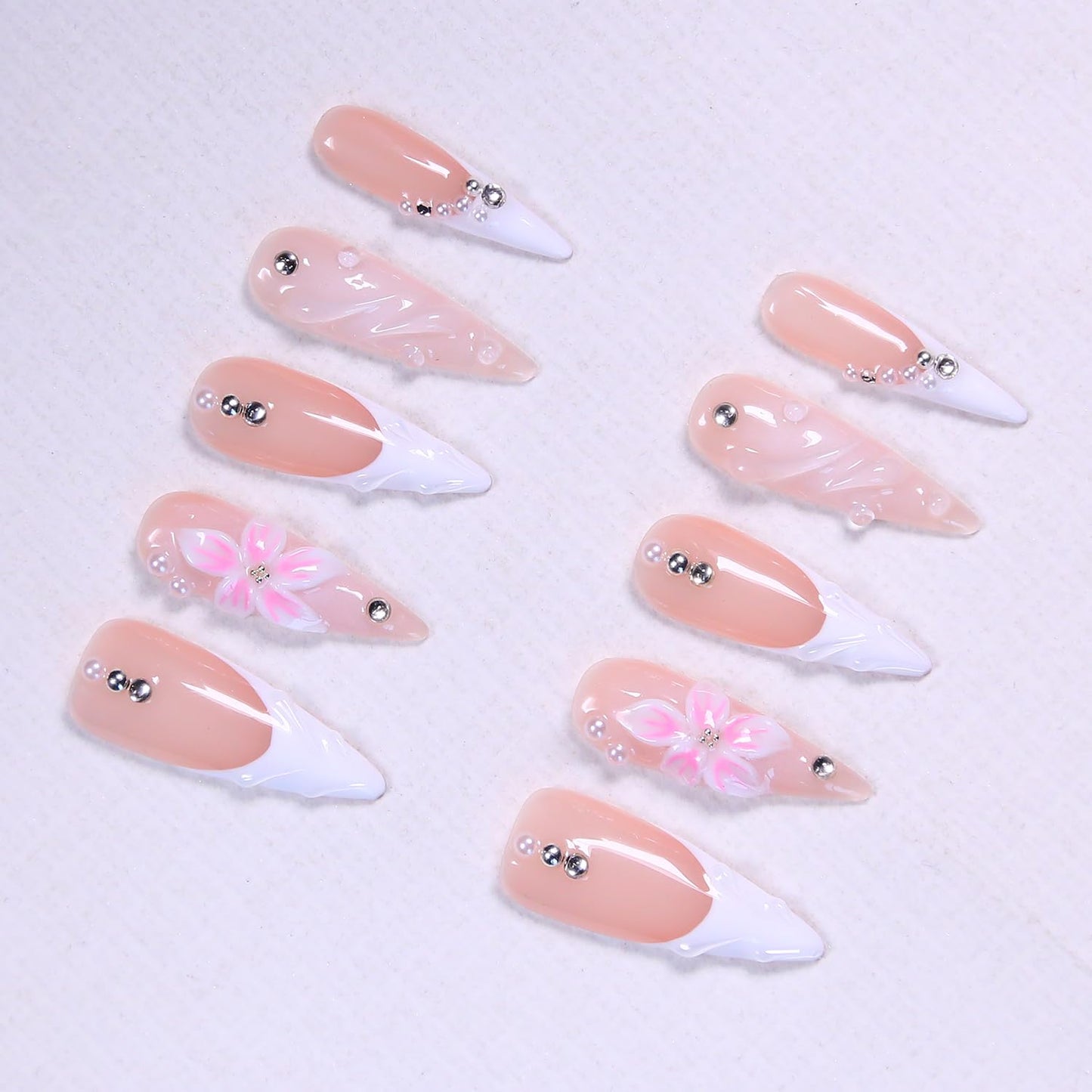 Handmade 3D Long Stiletto Art Press On Nails for Women - Reusable Stiletto False Nails, 10PCS ABS Artificial Fingernails with Nail Tip Design for Salon & Home Use (Size L)