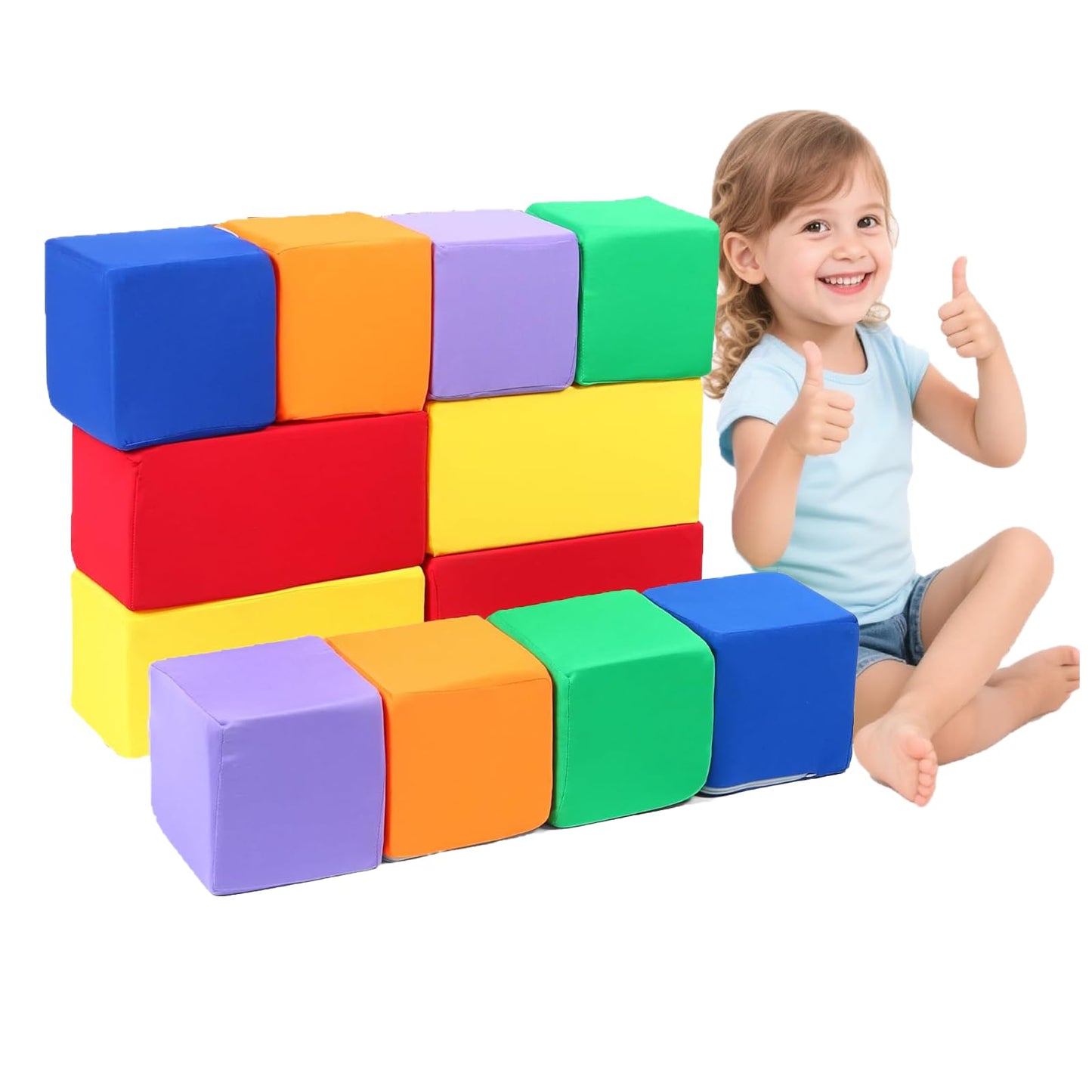 UHAPPYEE Toddler Foam Buliding Blocks - 12 Piece in 2 Shapes Fabric Covered Stacking Block Sets -Soft Play Set for Kids Idea for Building and Throwing Fun-Red