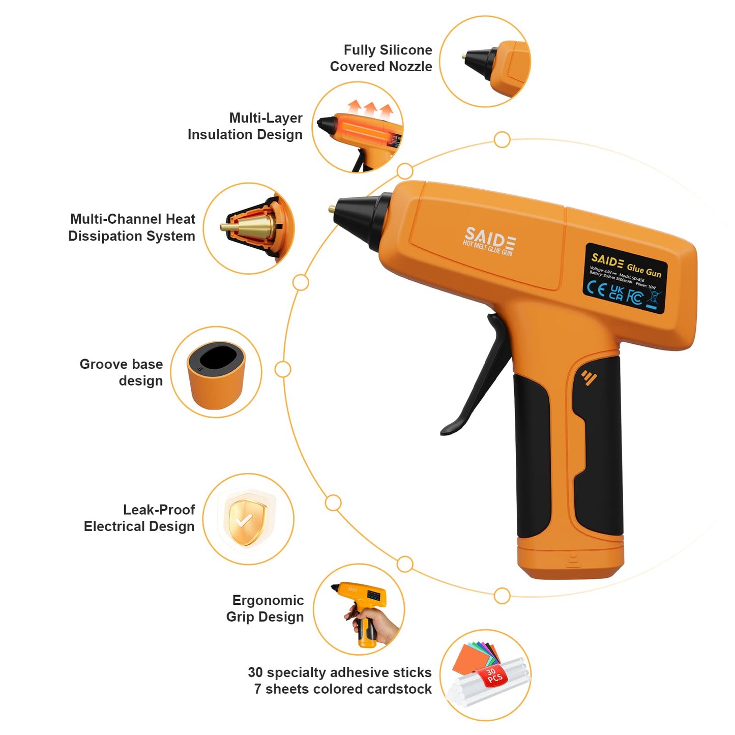 Cordless Hot Glue Gun Kit, Wireless Mini Glue Gun Fast Heating, Rechargeable Battery Powered, Portable Craft Glue Gun for DIY Crafts, Home Repair, Quick Fix, Wood Plastic Fabric，Yellow