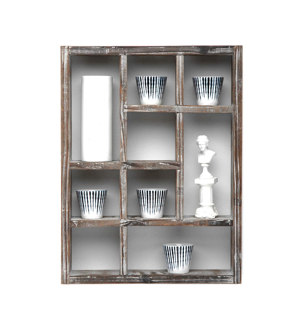 J JACKCUBE DESIGN Rustic Multi-Slot Shelf Cube Display 9 Compartment Shadow Box Wall mountable Shelf for Collection Square Freestanding Case Farmhouse Décor - MK570A (Rustic Wood)