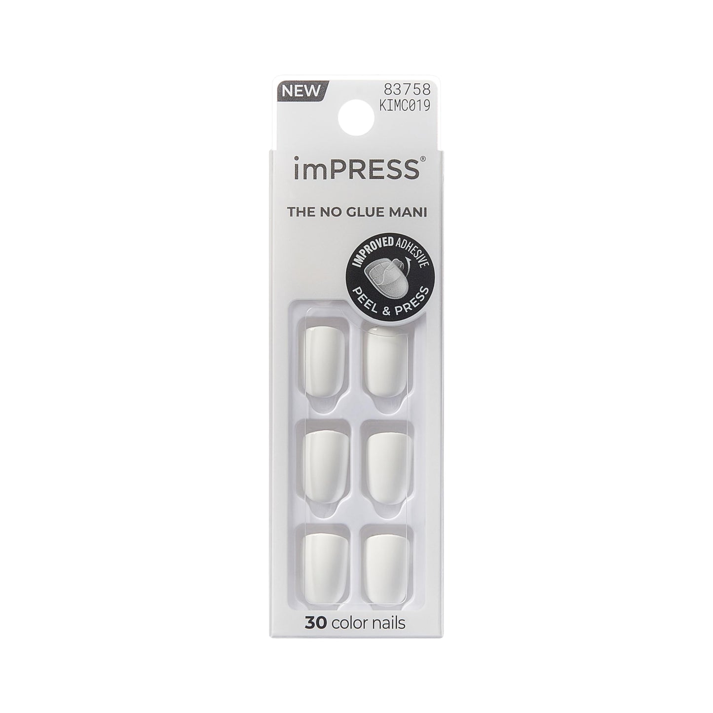 Kiss Impress No Glue Mani Press On Nails, Color, 'Frosting', White, Short Size, Squoval Shape, Includes 30 Nails, Prep Pad, Instructions Sheet, 1 Manicure Stick, 1 Mini File