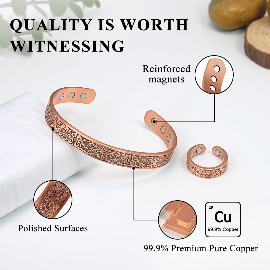Vicmag Copper Magnetic Bracelet Women Men Magnetic Bracelets 100% Solid Pure Copper Gift