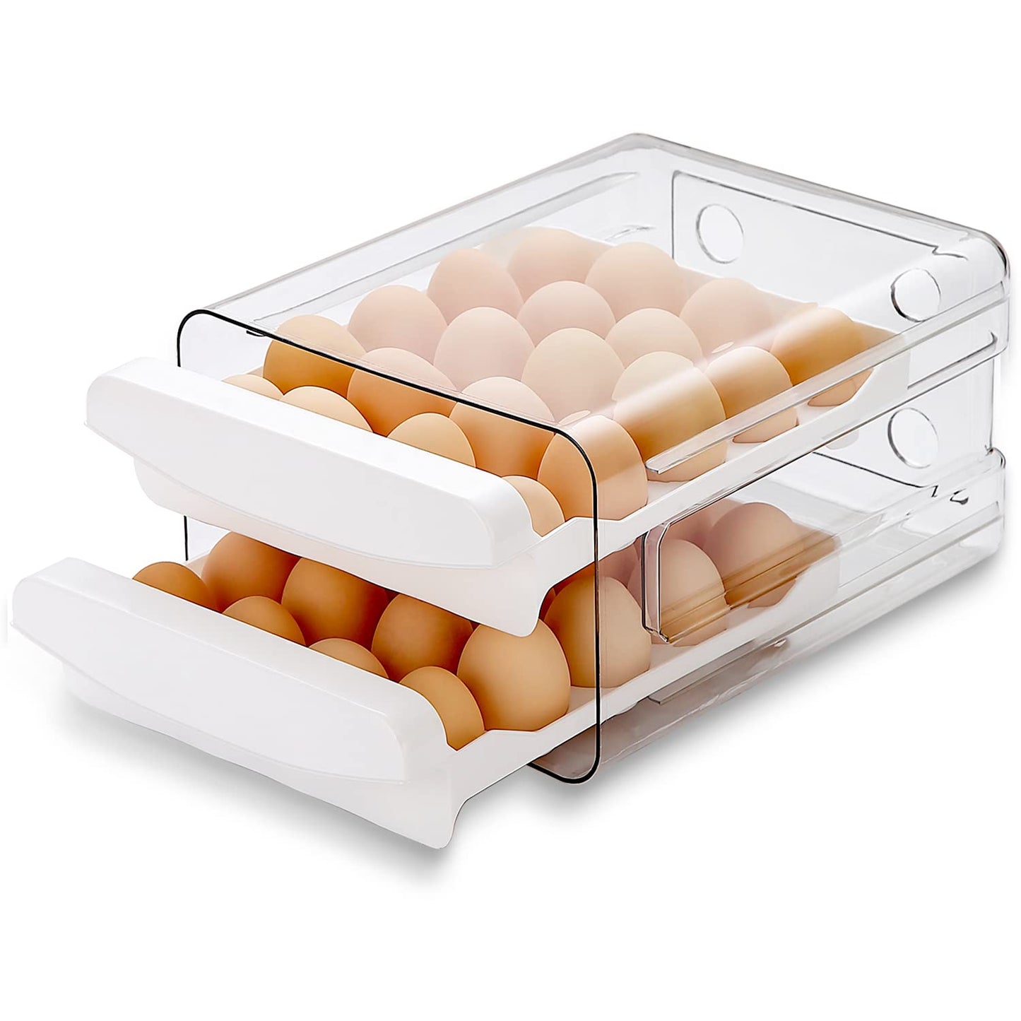 HOMQUEN Egg Holder, Clear Plastic - 2 Layer/40 Grid Egg Tray & Fresh Storage Box for Fridge