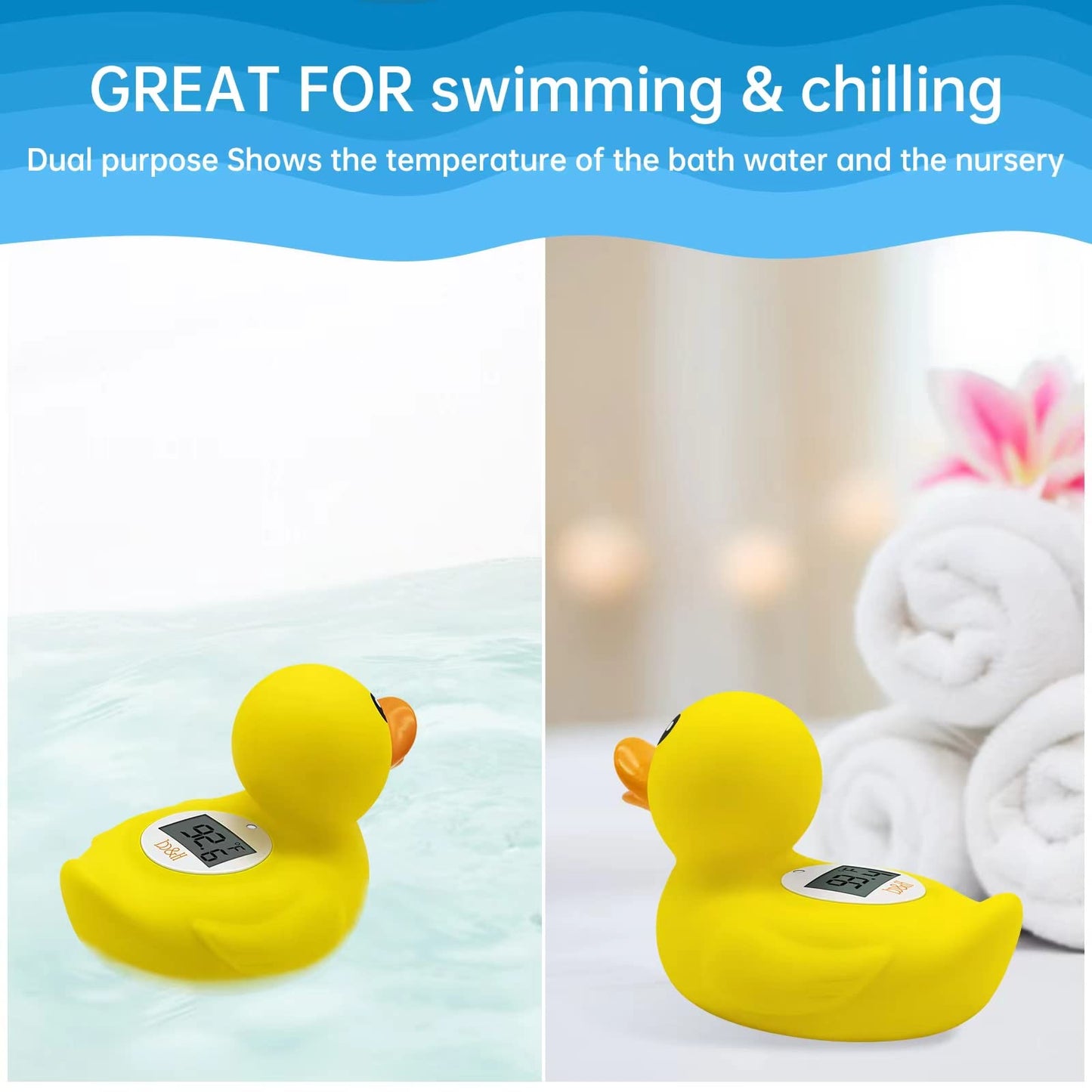 B&H Duck Baby Bath Thermometer, Digtal Tub Thermometer for Accurately Measuring Baby's Water Temperature, BPA Free, Toddlers Safety Floating Toy