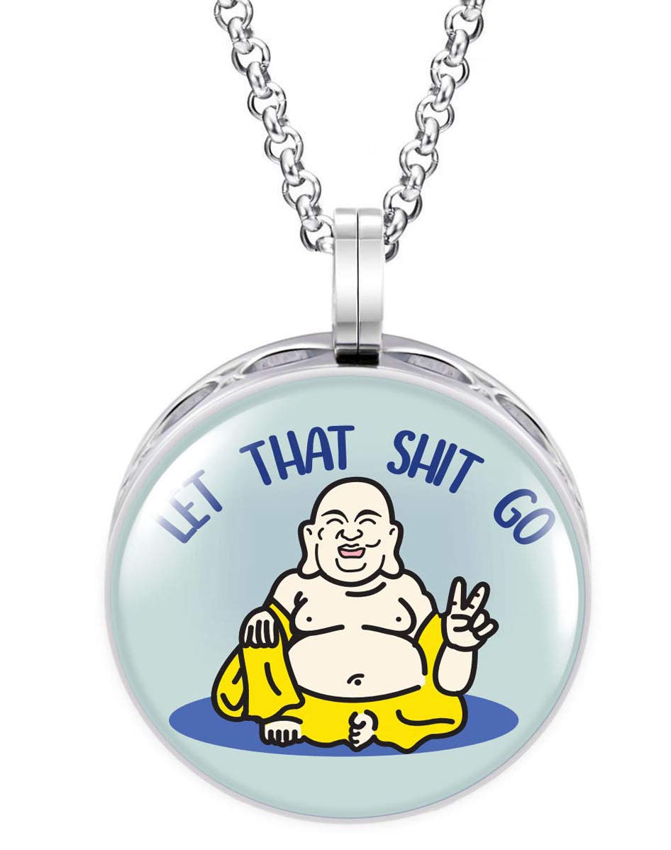 Wild Essentials Let it Go Buddha Enamel Finish Essential Oil Diffuser Necklace Gift Set - includes Aromatherapy Pendant, 24" Stainless Steel Chain, 8 Color Refill Pads