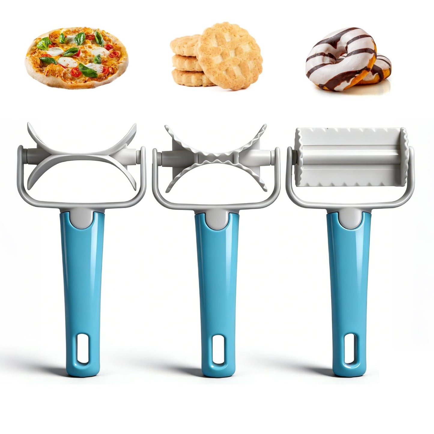3PCS Pastry Rolling Cutter, Rolling Cookie Cutter Plastic Dough Blade Roller Round Roller Fondant Slicer Baking Accessory for Cake Cookies Biscuits