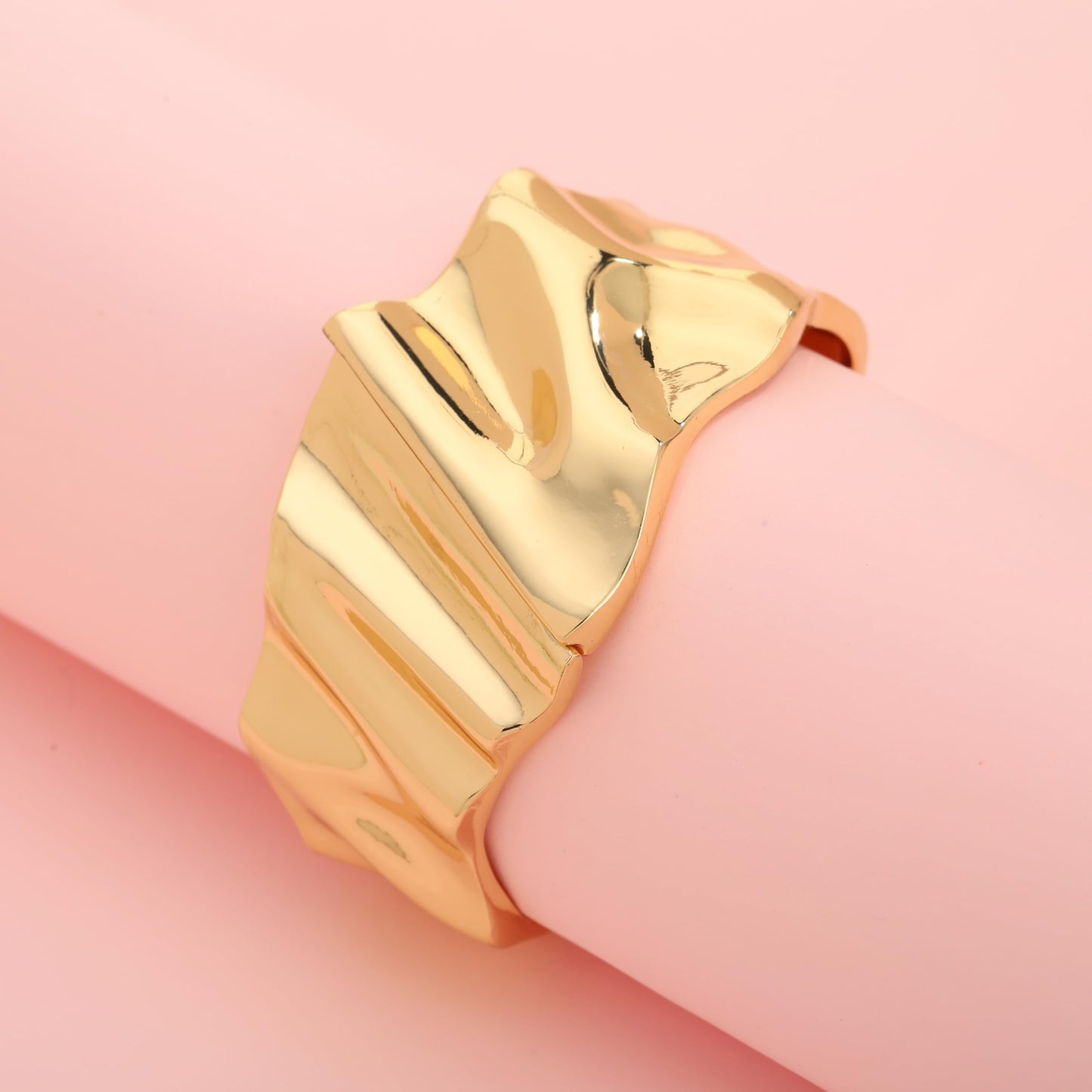HUAYUNFANG Chunky Gold Bangle Bracelet for Women Wide Irregular Polished Statement Cuff Bracelet Spring Hinged Open Bangle Bracelets