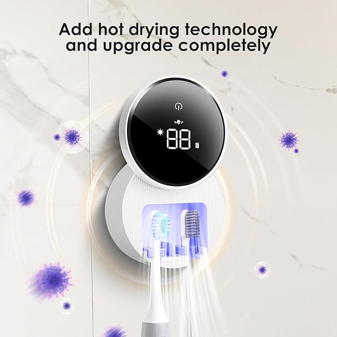 Wall Mounted Toothbrush Holder & Toothbrush Cleaner,Electric Toothbrush Holder, Razor Holder and Cleaner for Bathroom Accessory, with Auto Inductive Open/Close Cover, Clean, Dry for Home, Travel