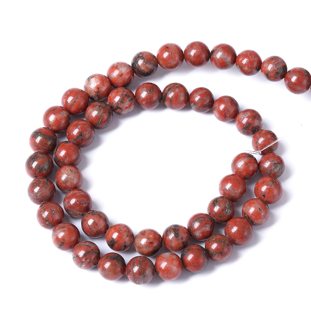 45pcs 8mm Natural Red Seasame Jasper Gemstone Beads Round Loose Spacer Beads for Jewelry Making DIY Bracelets Necklaces 15" (8mm, Red Seasame Jasper)