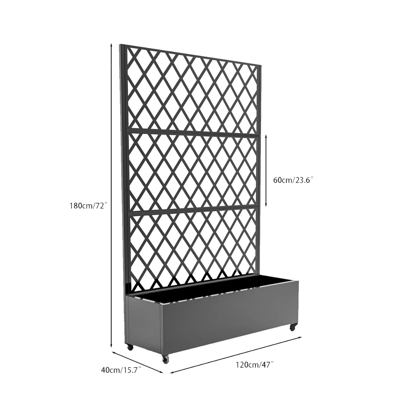 IDEALHOUSE 72"x47" Galvanized Raised Garden Bed with Diamond Trellis, 12" Deep Planter Box on Locking Wheels, Drainage Holes for Climbing Plants, Flowers, Patio, Balcony & Small Spaces, Black