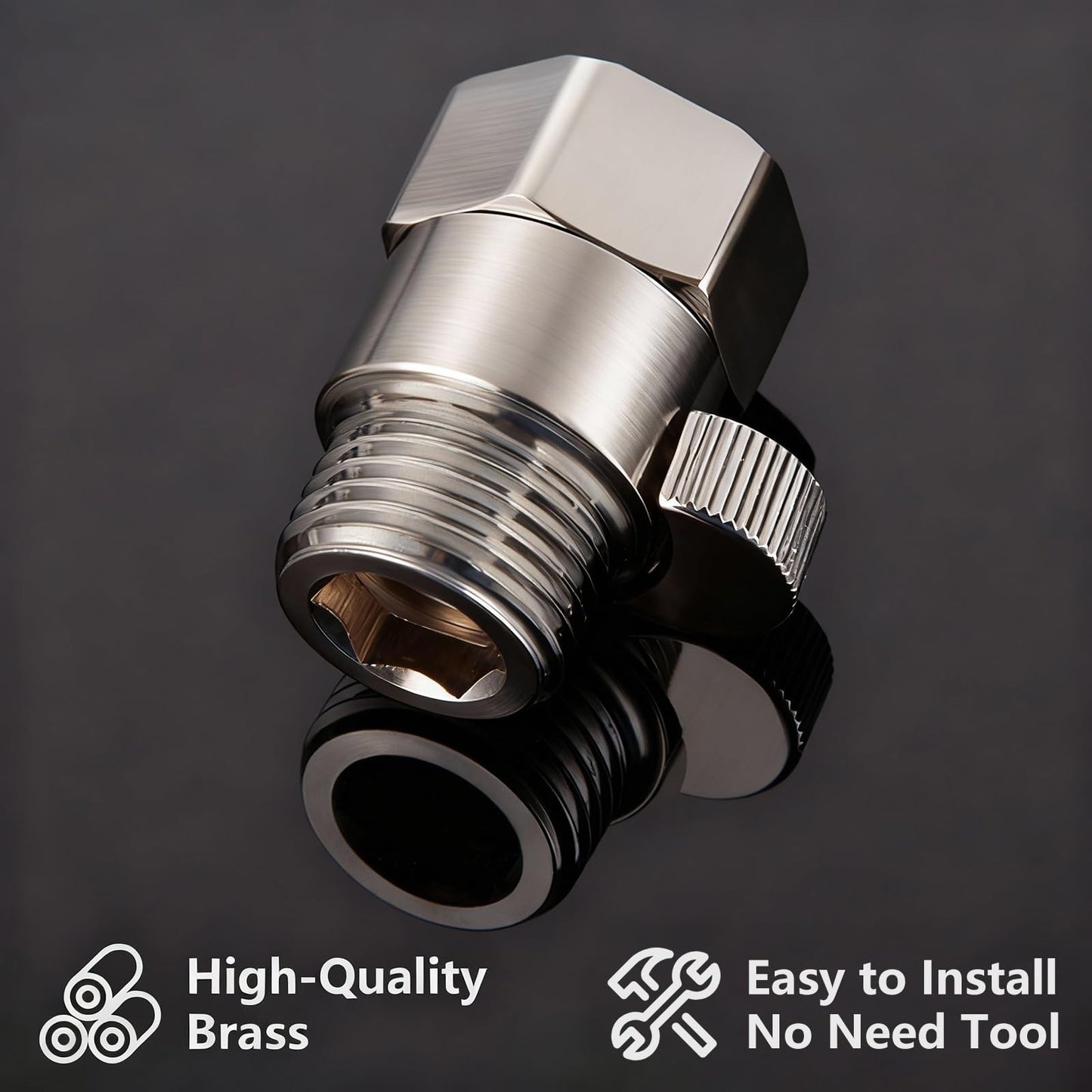 Shower Valve Water Flow Restrictor - Control Water Flow G1/2 IPS Brass Matel Shower Shut Off Valve, Shower Pressure Regulator for Toilet Handheld Shower or Bidet Sprayer, Brushed Nickel