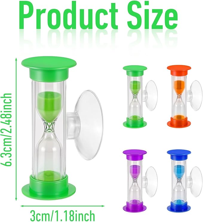4Pcs Sand Timer Toothbrush Timer with Suction Cup, 3 Minutes Sand Timer Rotatable Hourglass Sandglass Sand Clock for Kids Toothbrush, Games, Classes, Cooking (Purple, Green, Orange, Blue)
