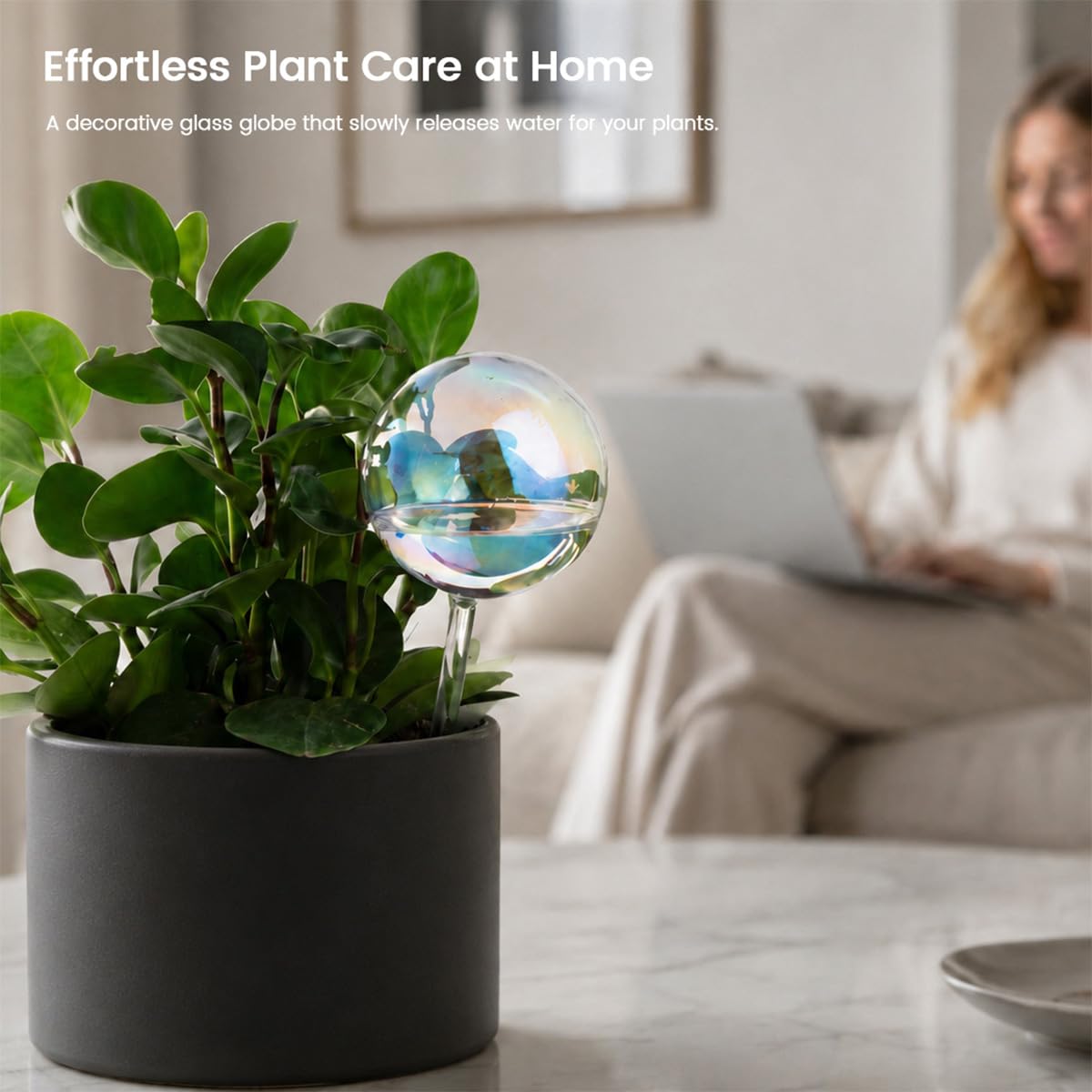 2Pack Iridescent Glass Self Watering Globes for Plants, 14 fl oz Automatic Plant Watering Bulbs Decorative Glass Plant Waterer