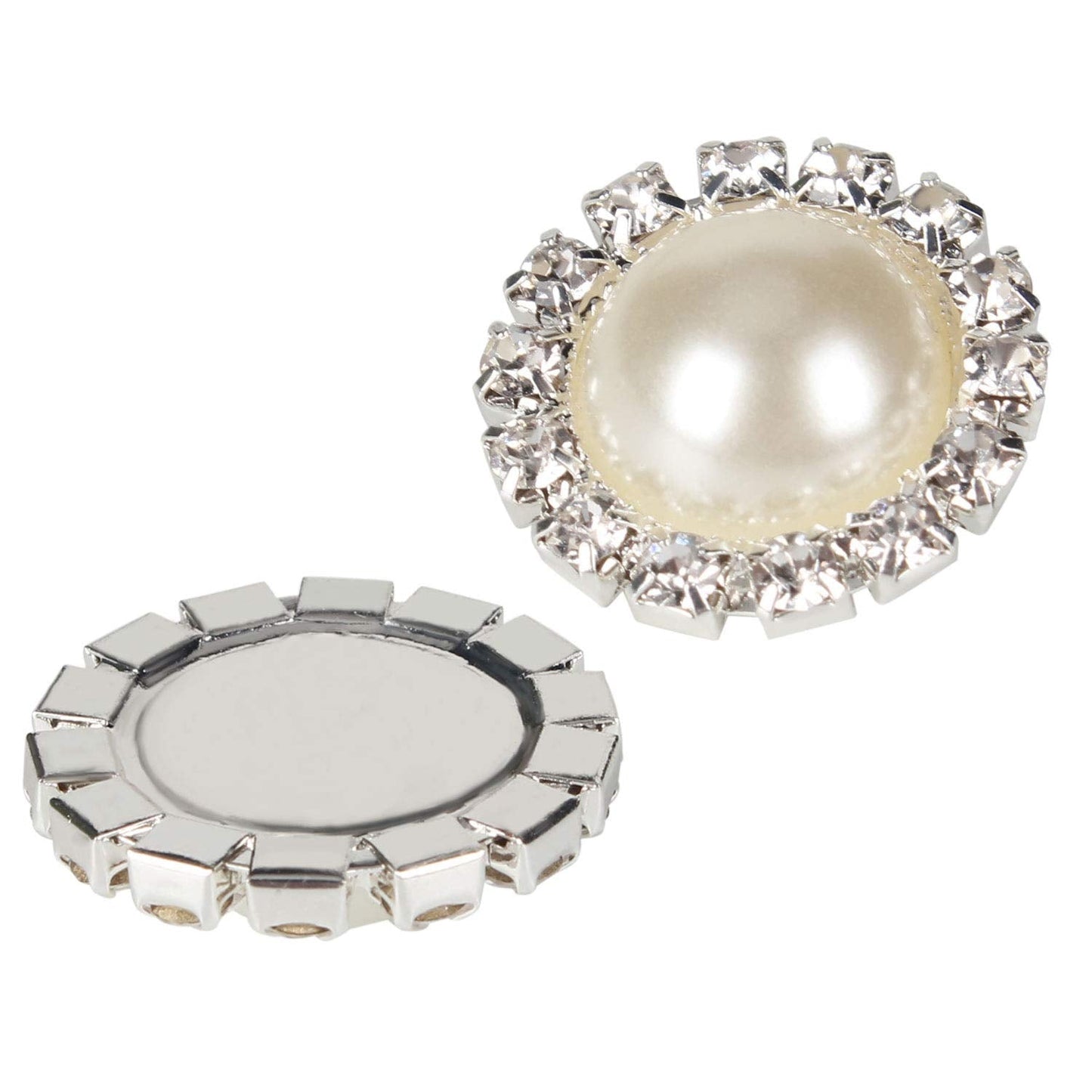 Wholesale 20 PCS Retro Vintage Round Crystal Ivory Faux Pearl Rhinestone Buttons Bulk,18MM (Flatback)