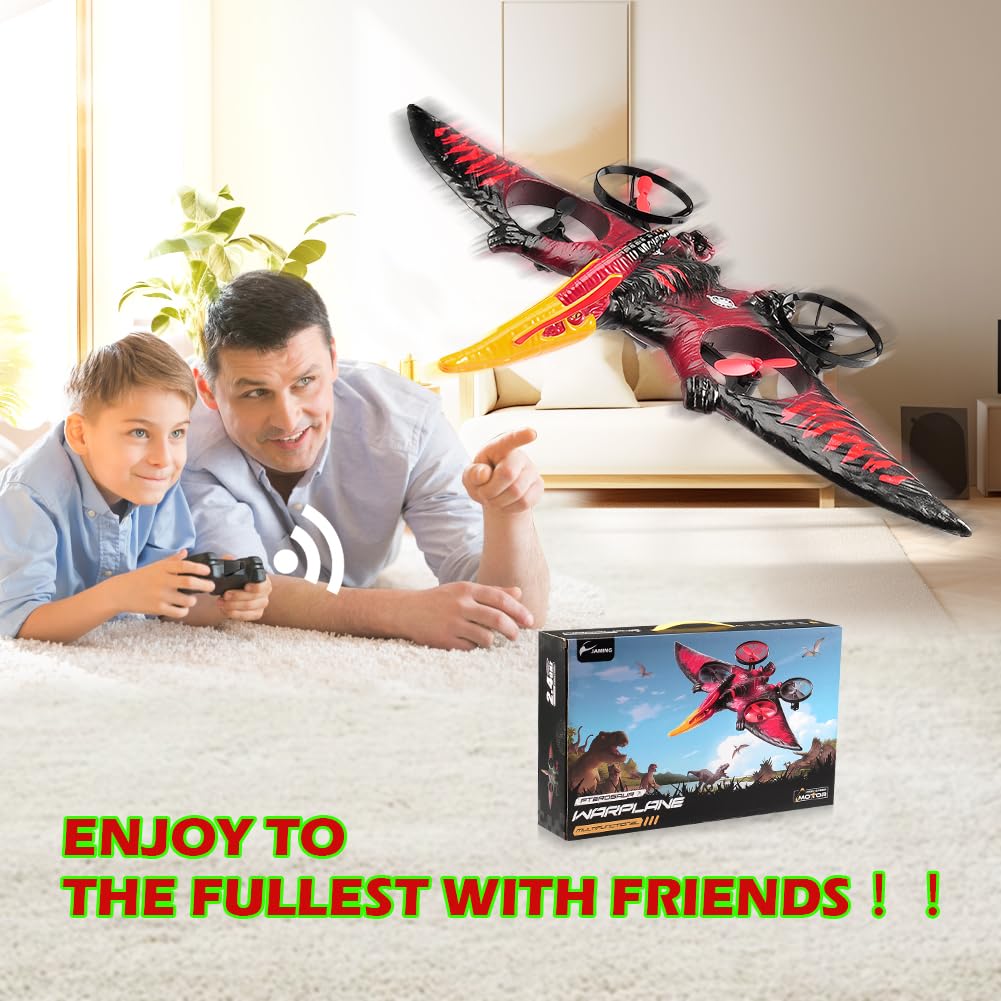 Dinosaur Remote Control Drone, 2.4G EPP Foam RC Pterodactyl Hobby RC Airplanes with 6-Axis Gyro, One Key Takeoff Landing, Stunt Roll & 360 Flip, Fighter Jet Toy Christmas Birthday Gift for Boys Girls