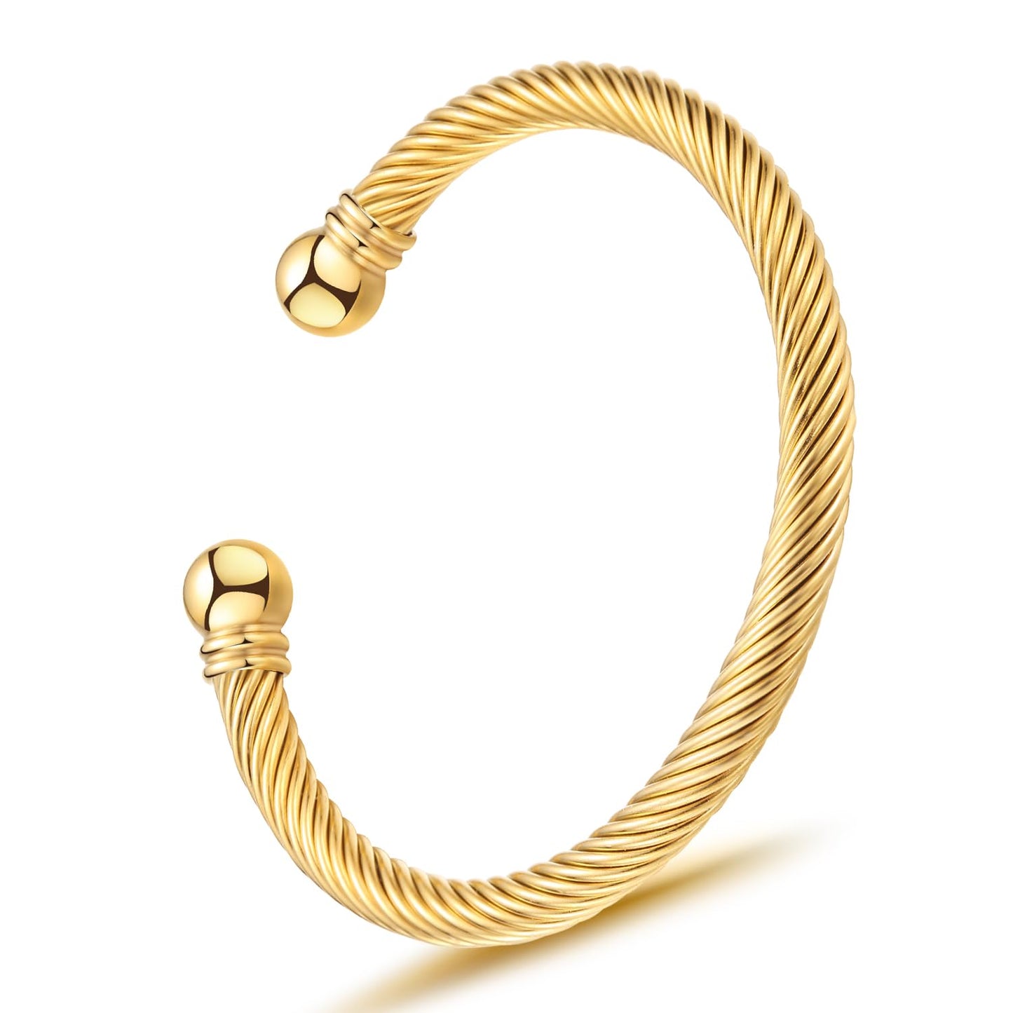 Adjustable C-Shape Open Cuff Bangle, Twisted Cable Bracelet for Men & Women, Chic Stainless Steel Unisex Jewelry Gift for Him Her, Unique Anniversary Present (Gold)