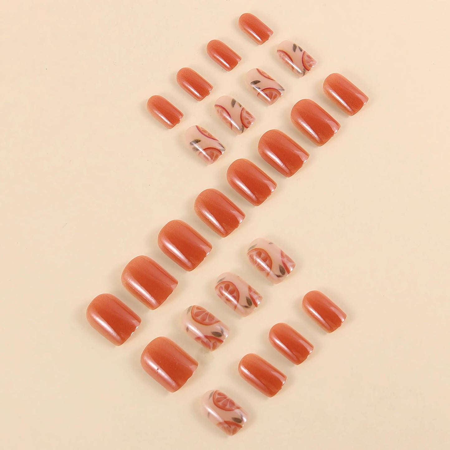 BABALAL Press On Nails, Short Square Fake Nails, Orange Summer, Fruit Pattern,Glossy Full Cover Glue On Nails For Women And Girls 24Pcs