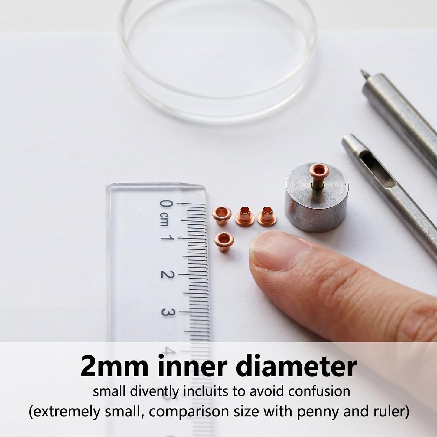 2mm Mini Metal Eyelets Grommet Kit with 3PCS Install Tools, for Leather Clothes Bags Shoes DIY Crafts
