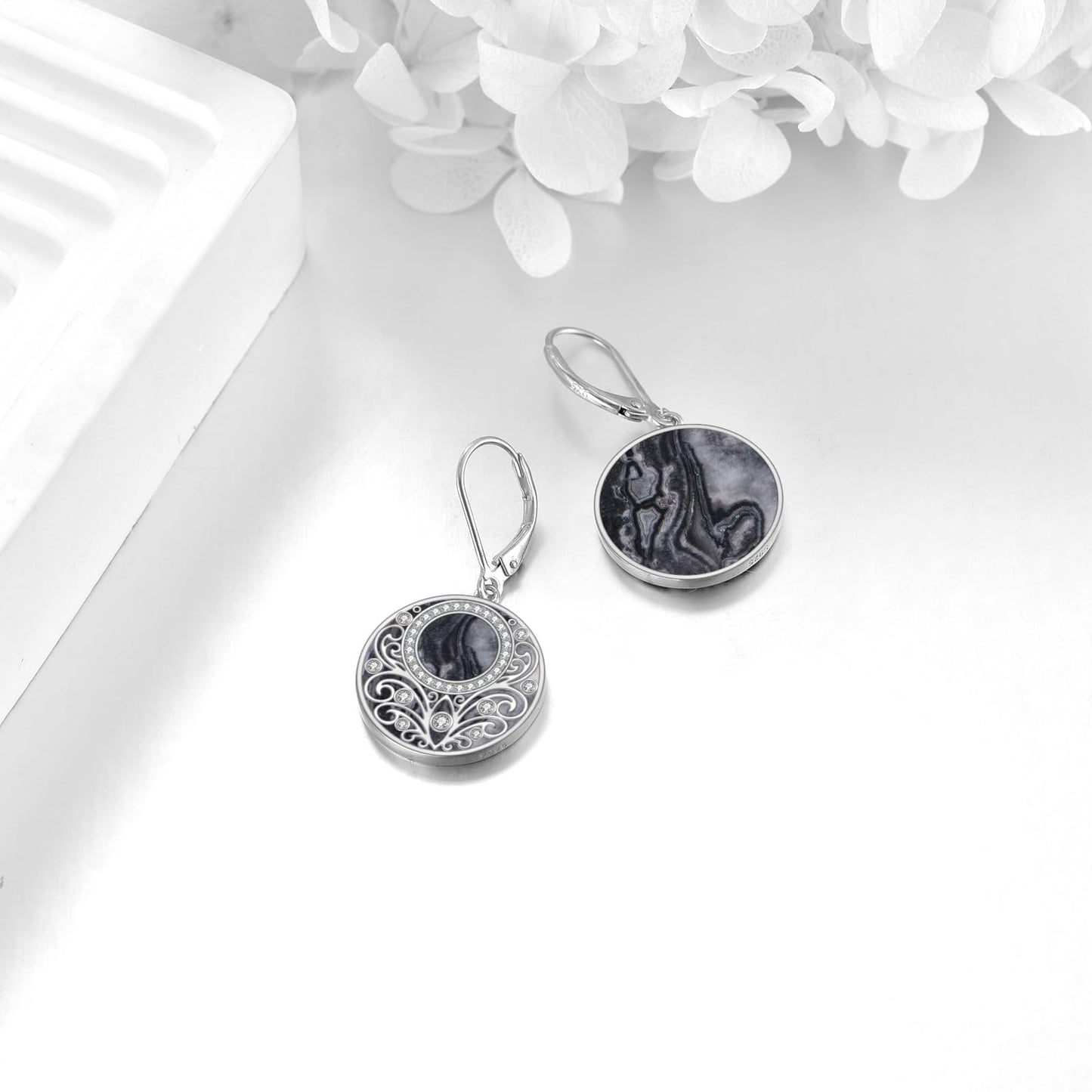 Sterling Silver Nature Stone Filigree Leverback Dangle Earrings Jewelry Gifts For Women