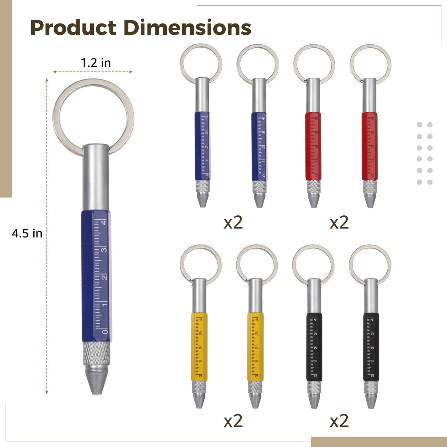 OMISTAR 8 PCS 6-in-1 Multitool Pen Keychain, Metal Ballpoint Tool Pen with Ruler, Stylus, Phillips and Flathead Screwdrivers, Pocket Tool Pens for Office, Construction, DIY, Present for Men